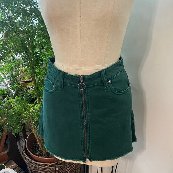 Free People We The Free Cotton Zip Up Women’s Size 26 Green Mini Denim Skirt - Picture 5 of 7